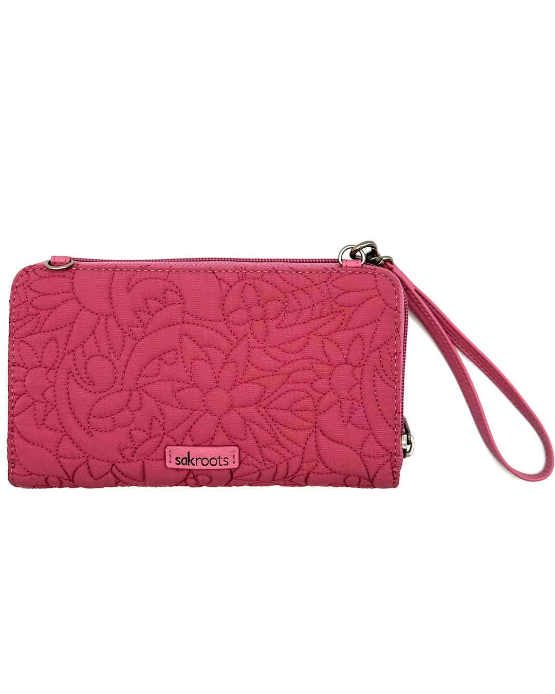 Raspberry Pink Floral Quilted Wristlet/Crossbody Bag