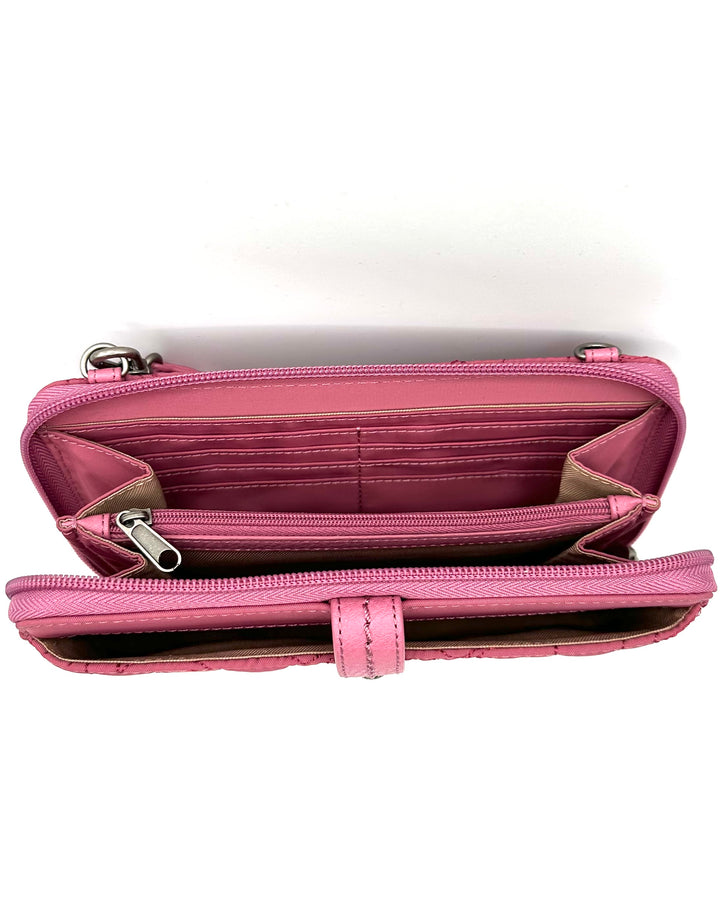 Raspberry Pink Floral Quilted Wristlet/Crossbody Bag