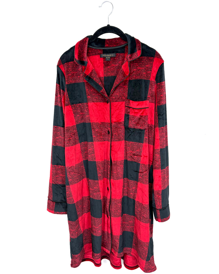 Plush Plaid Button Up Nightgown - Size 6/8