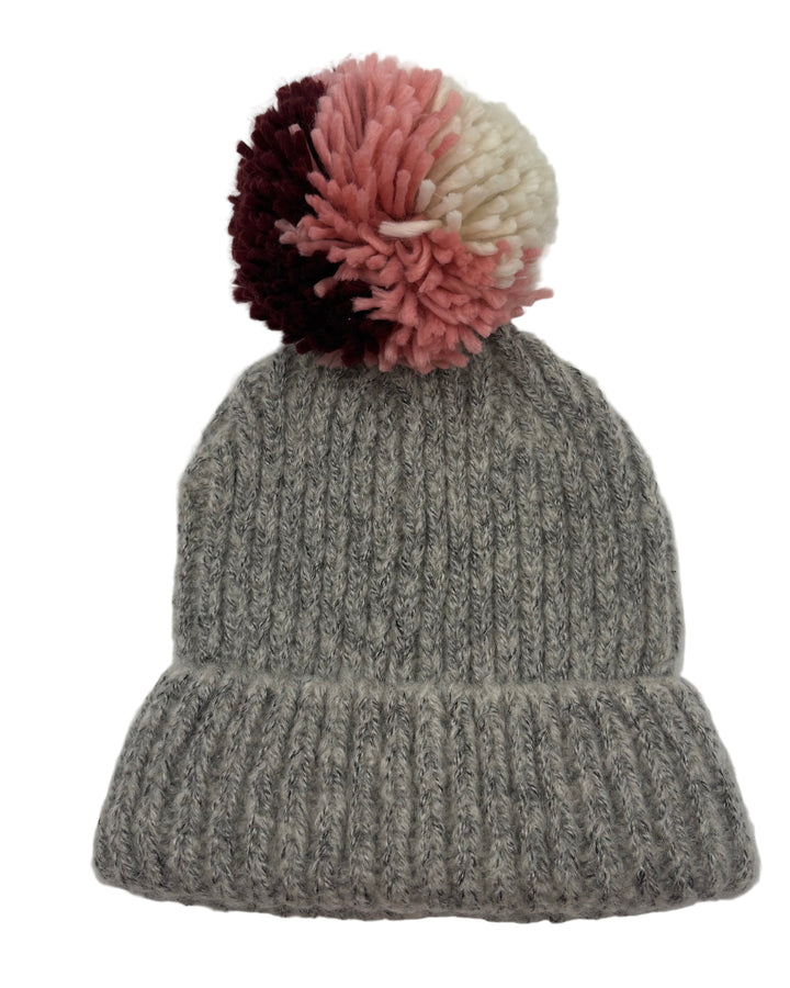 Gray & Pink Pom Pom Winter Hat - One Size