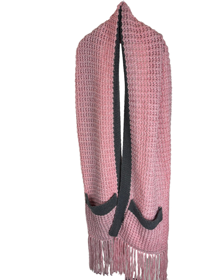 Pink & Gray Crochet Knit Scarf - One Size