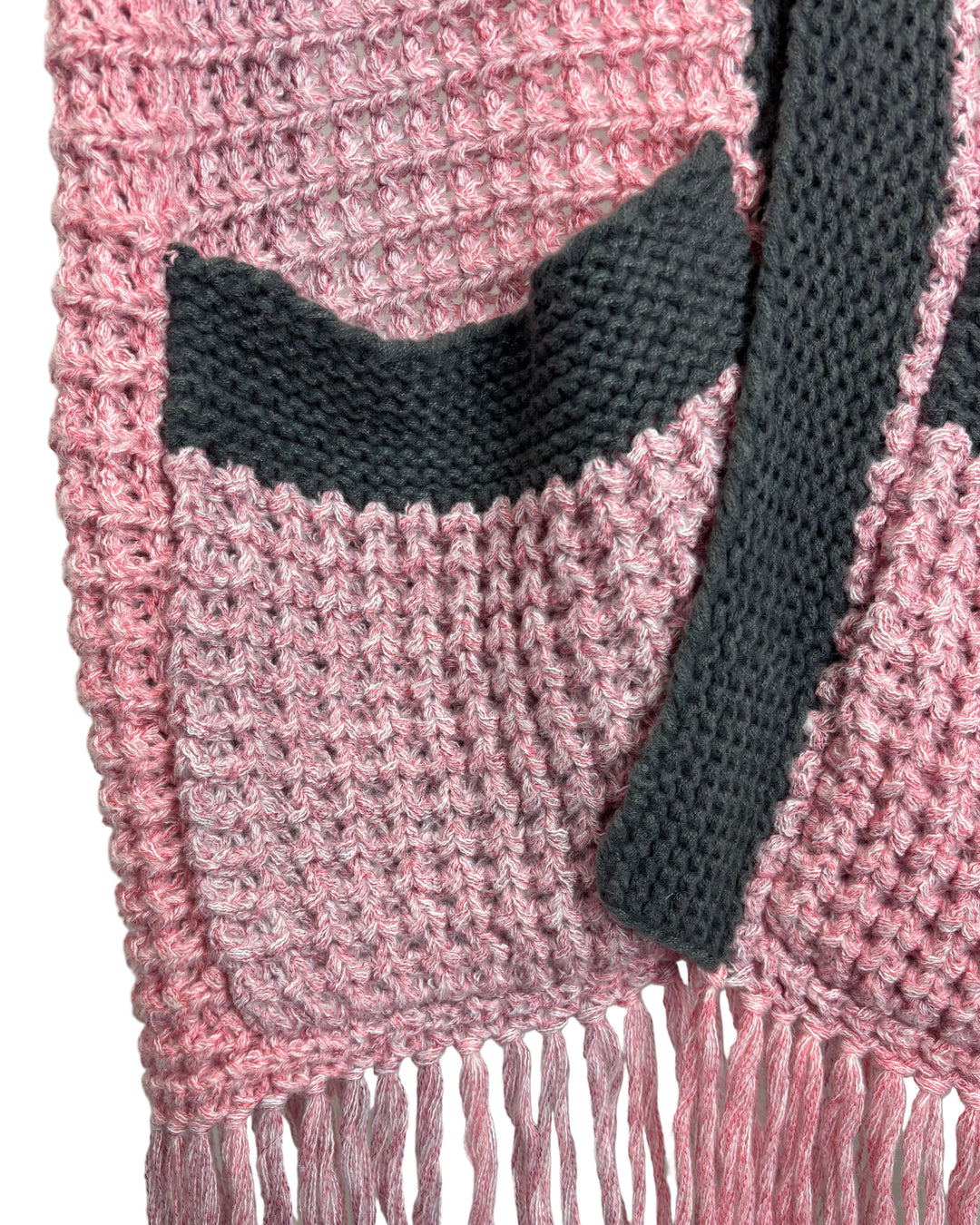 Pink & Gray Crochet Knit Scarf - One Size