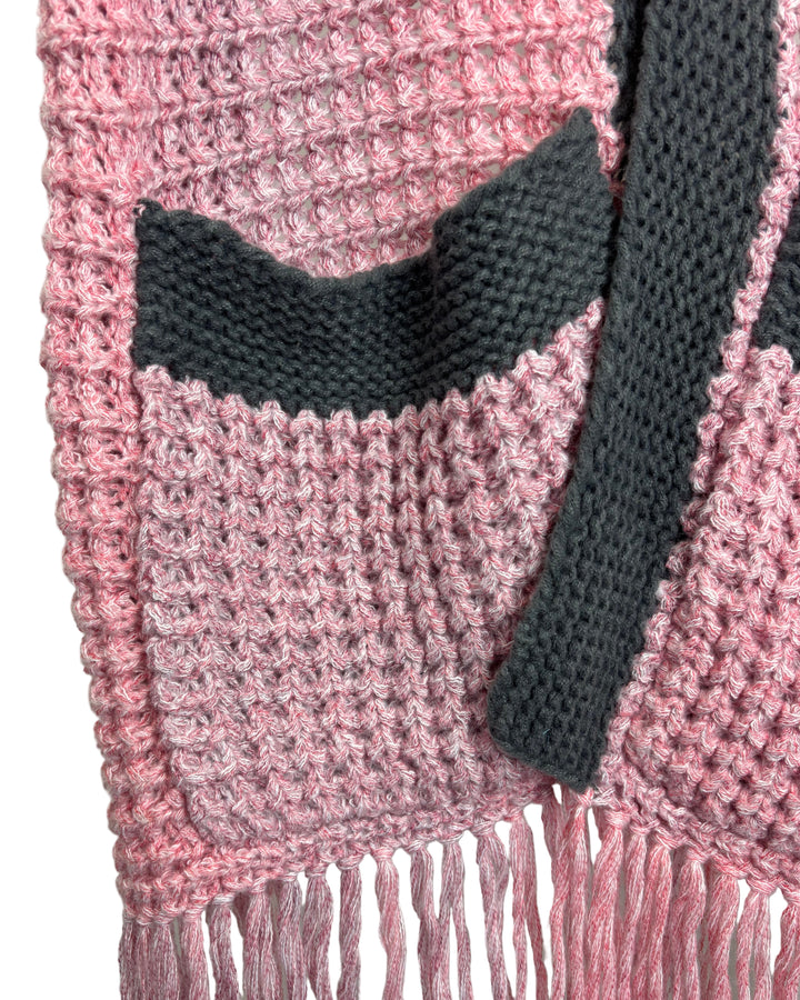 Pink & Gray Crochet Knit Scarf - One Size