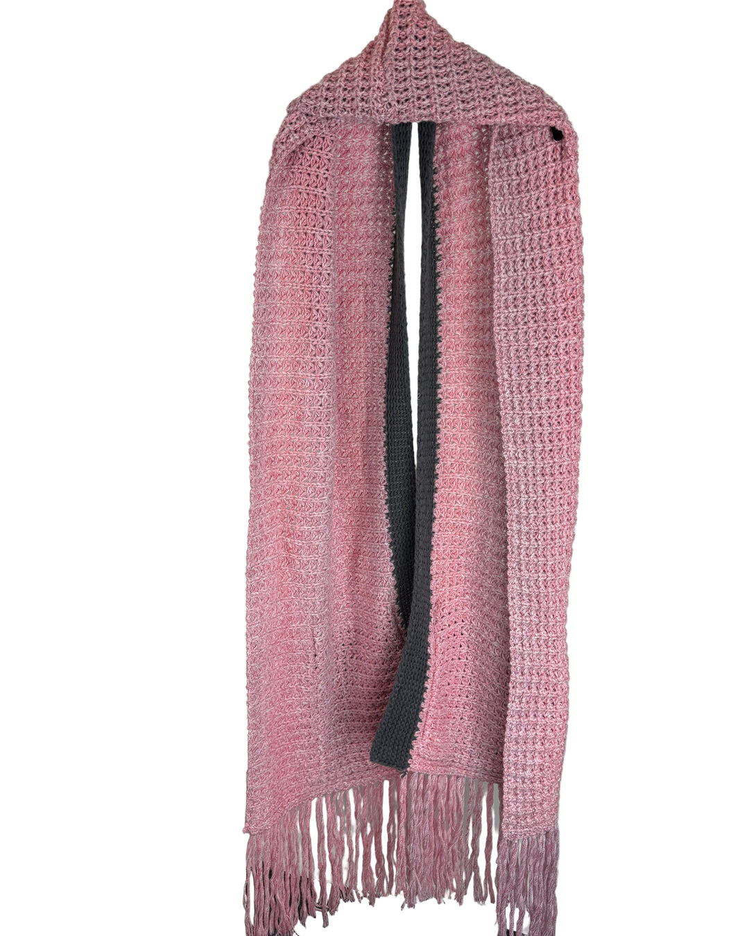 Pink & Gray Crochet Knit Scarf - One Size
