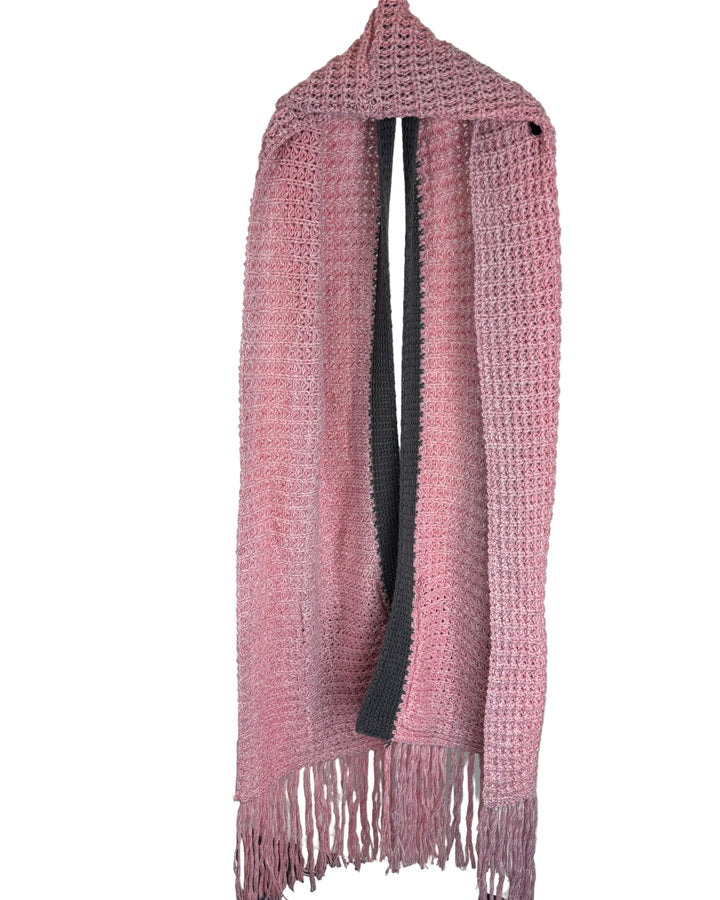 Pink & Gray Crochet Knit Scarf - One Size