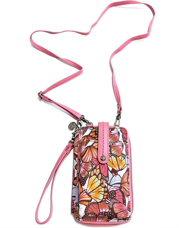 Pink Butterfly Motif Wallet/Wristlet/Crossbody Bag