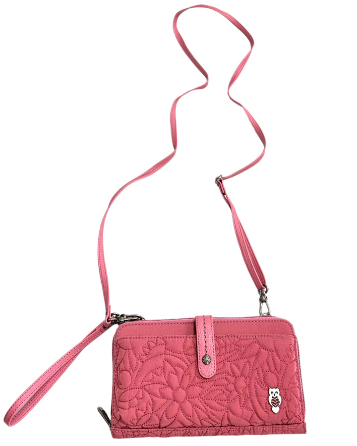 Raspberry Pink Floral Quilted Wristlet/Crossbody Bag