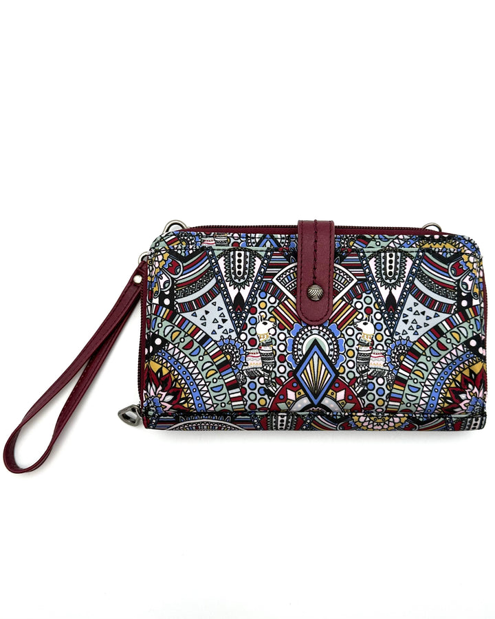 Burgundy Multicolor Wristlet Clutch Bag