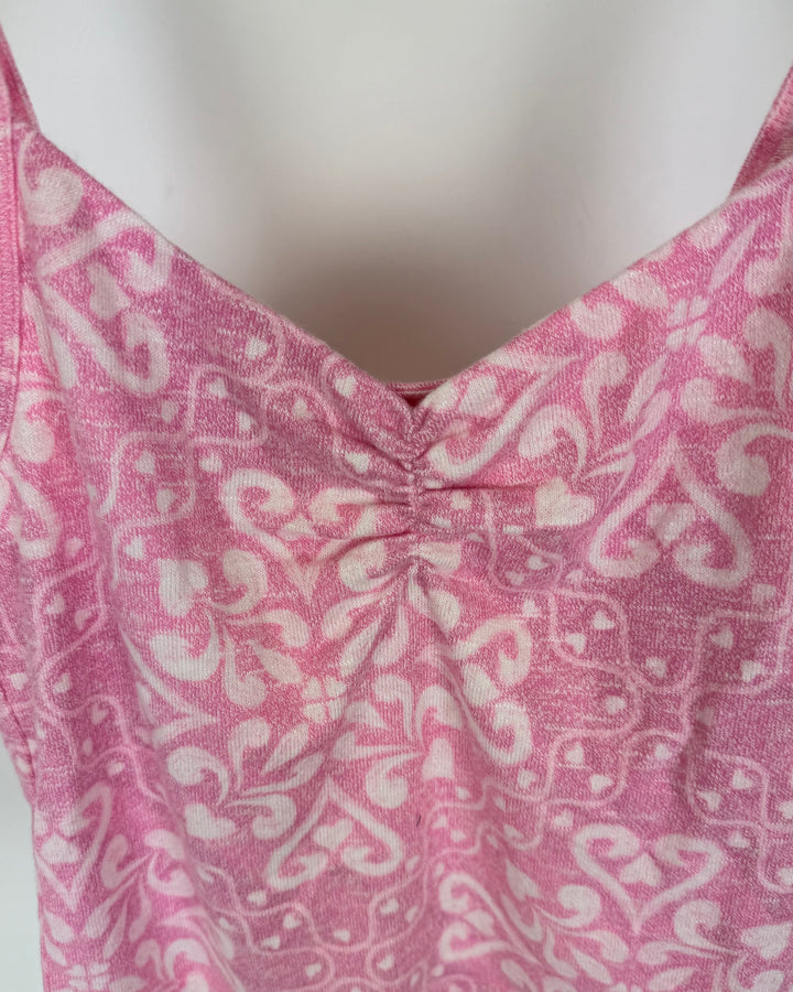 Pink and White Printed Cropped Lounge Tank - Size 0/2