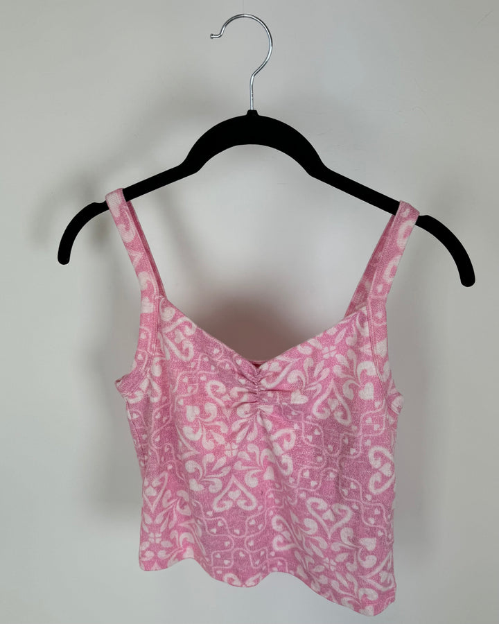 Pink and White Printed Cropped Lounge Tank - Size 0/2