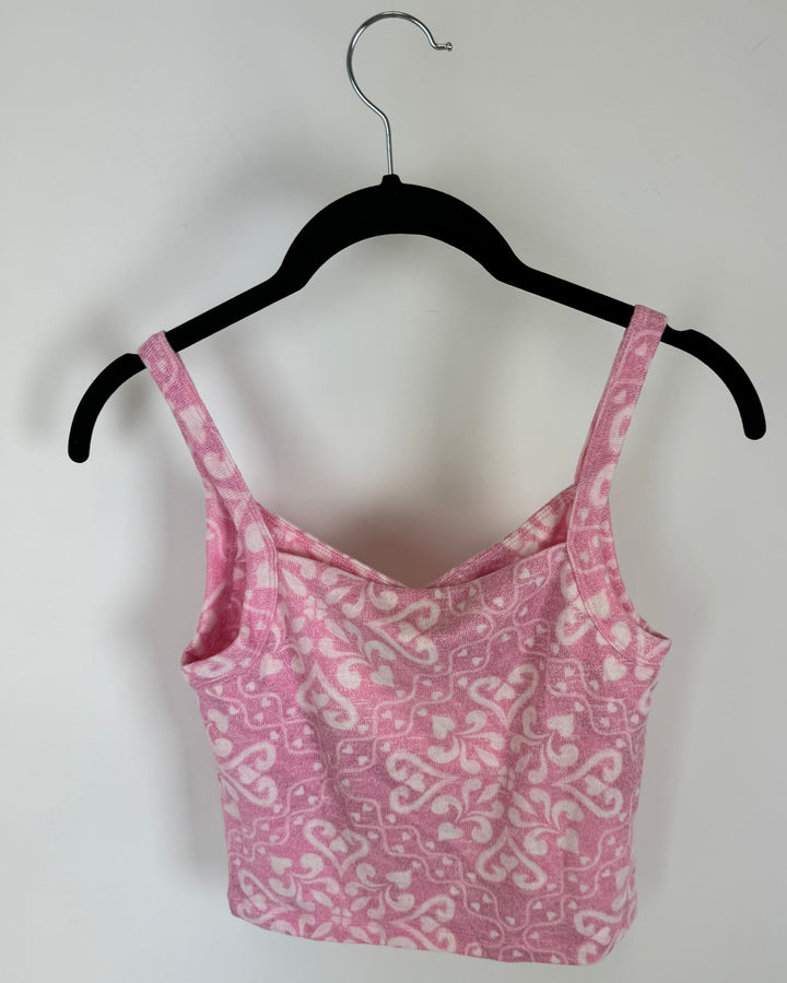 Pink and White Printed Cropped Lounge Tank - Size 0/2