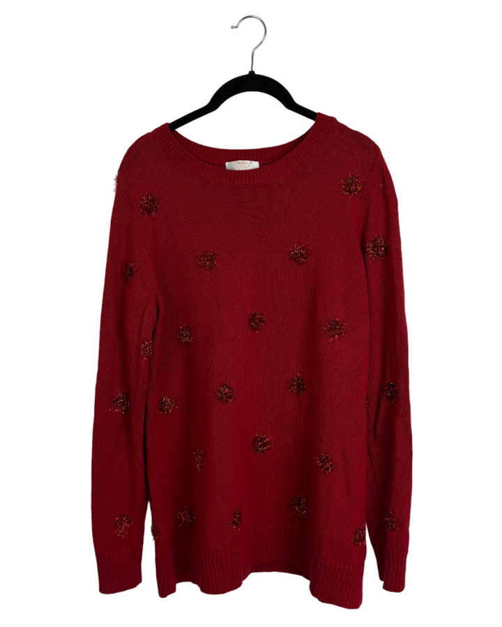 Red Pom Pom Tinsel Sweater - Size 6/8