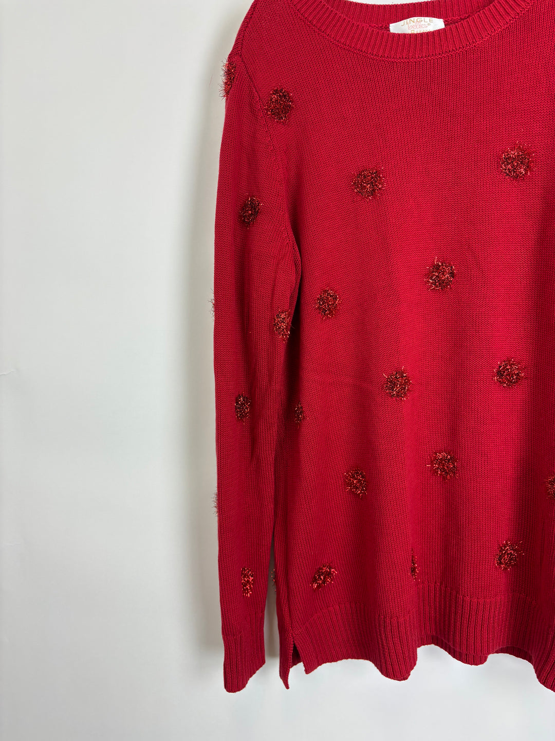 Red Pom Pom Tinsel Sweater - Size 6/8