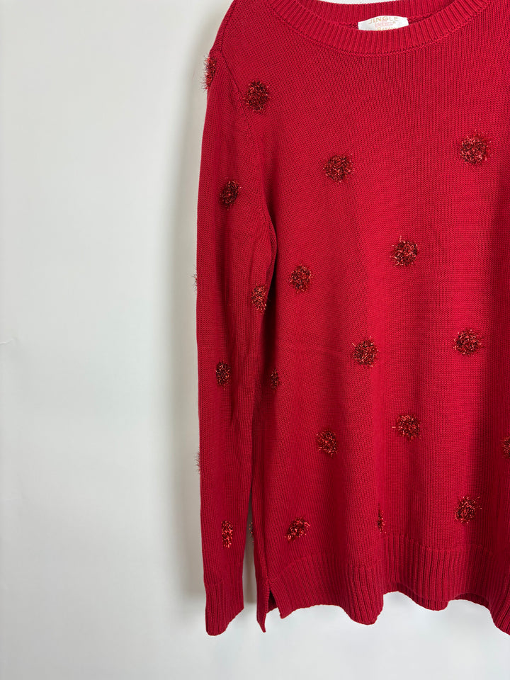 Red Pom Pom Tinsel Sweater - Size 6/8