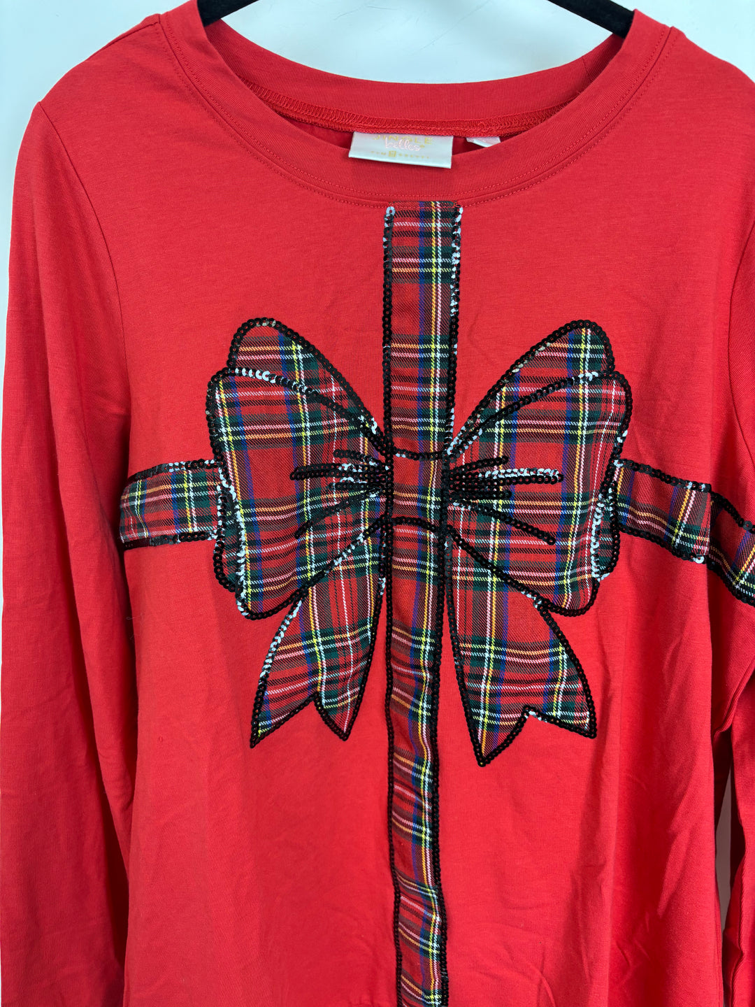 Red Plaid Bow Long Sleeve Top - Size 6/8