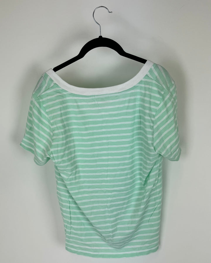 White And Mint Green  Short Sleeve Top - Size 4-6