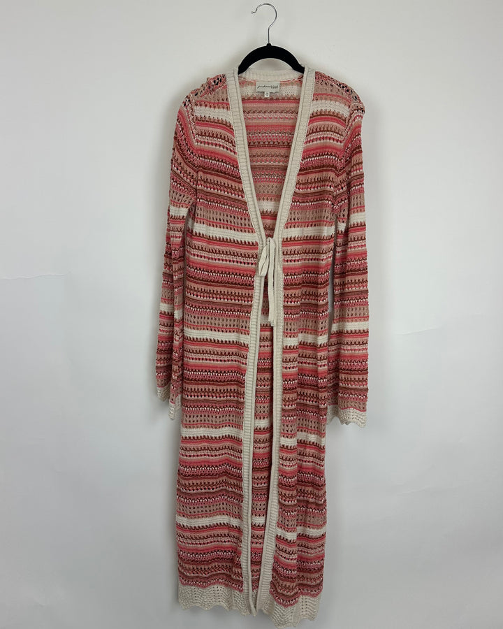 Long Coral Striped Sweater - Size 4/6