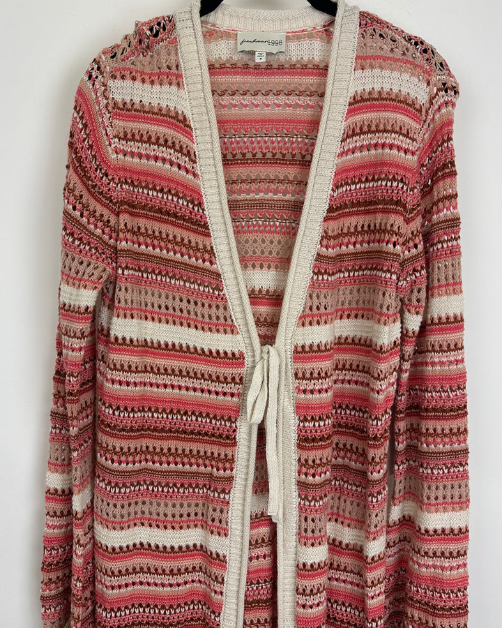 Long Coral Striped Sweater - Size 4/6