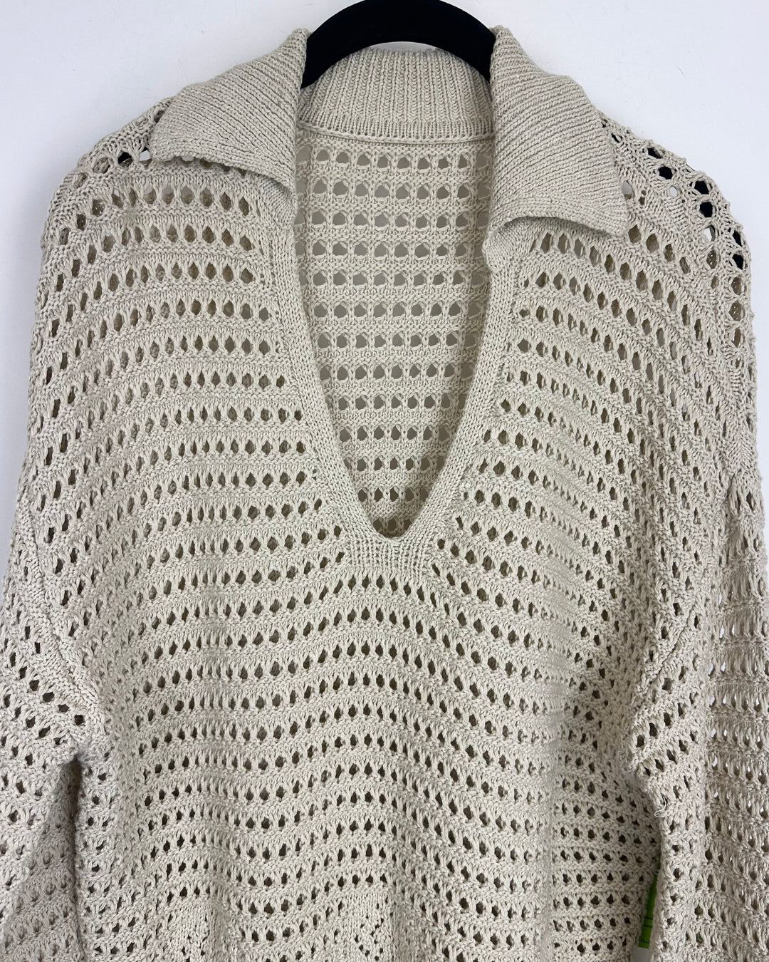 Brown Crochet V-Neck Collared Sweater - Size 4/6