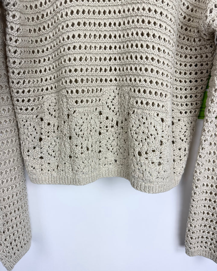Brown Crochet V-Neck Collared Sweater - Size 4/6