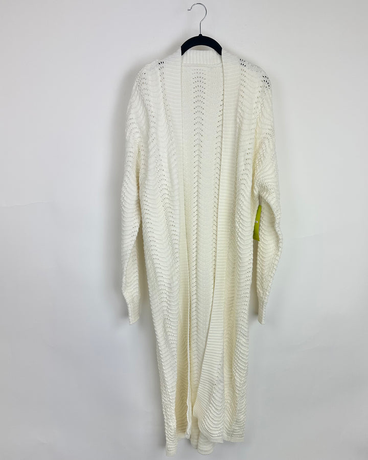 Ivory Open Knit Long Cardigan - Size 4/6