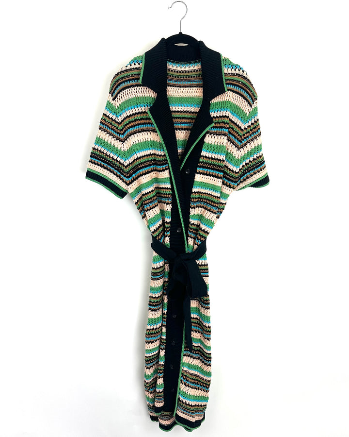 Striped Knit Belted Cardigan- 4/6