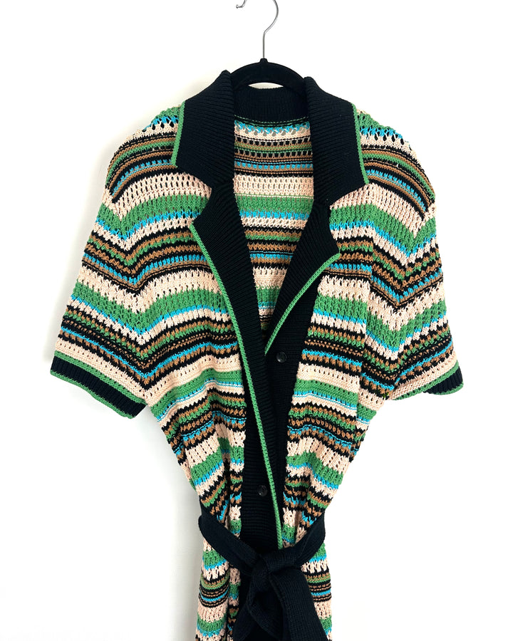 Striped Knit Belted Cardigan- 4/6