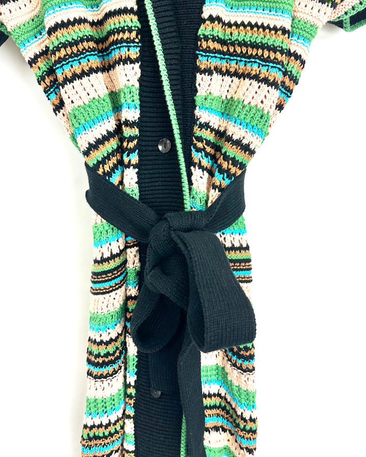 Striped Knit Belted Cardigan- 4/6