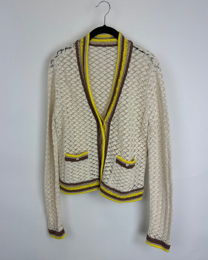 Cream Open Knit Cardigan- 6/8