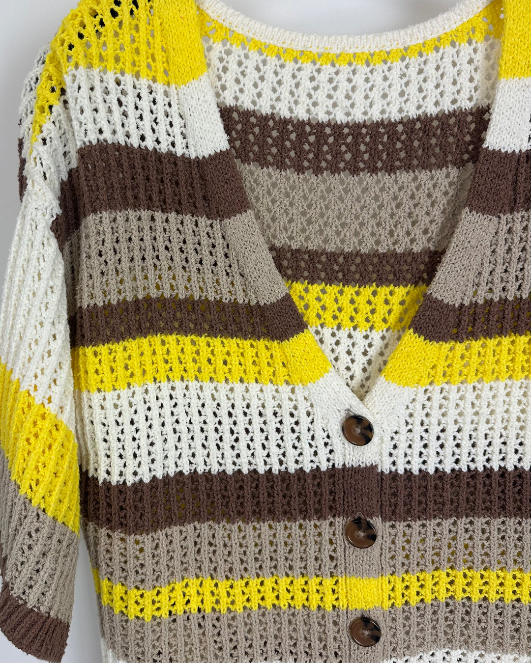 Brown & Yellow Striped Short Sleeve Sweater - Size 4/6
