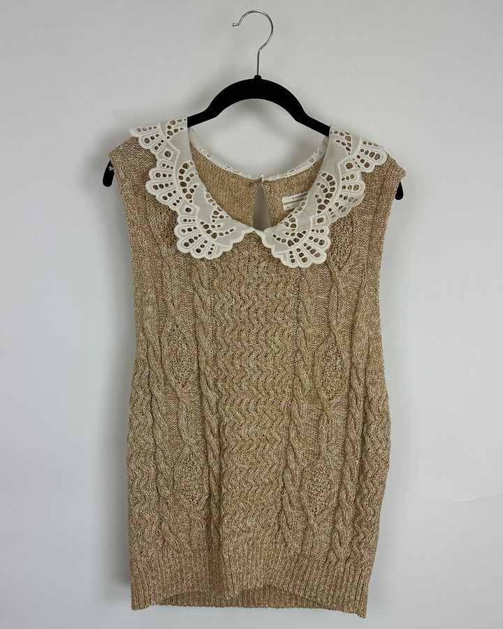 Tan Knit Sleeveless Lace Top- 14