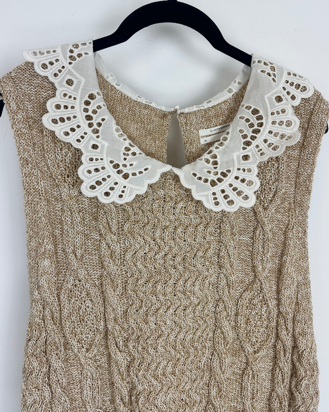 Tan Knit Sleeveless Lace Top- 14