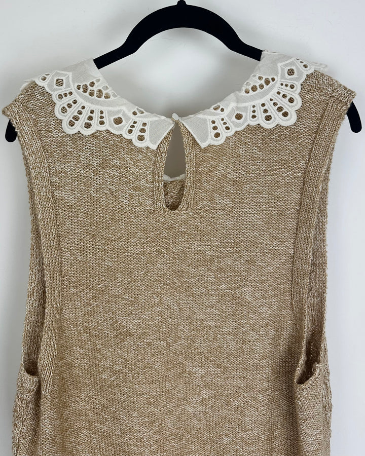 Tan Knit Sleeveless Lace Top- 14