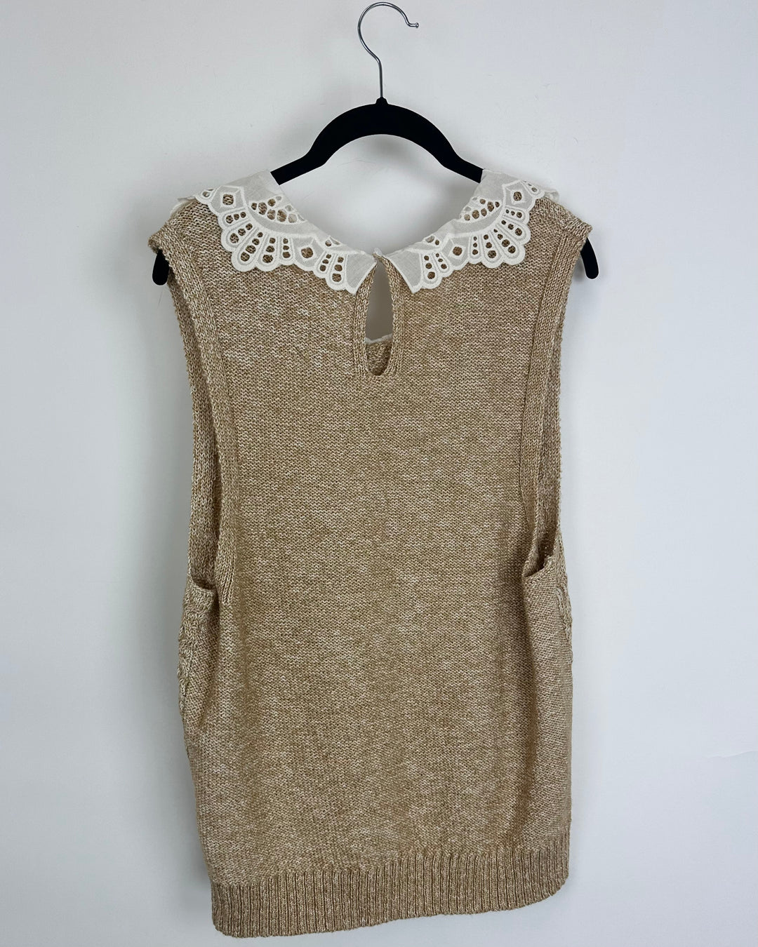 Tan Knit Sleeveless Lace Top- 14