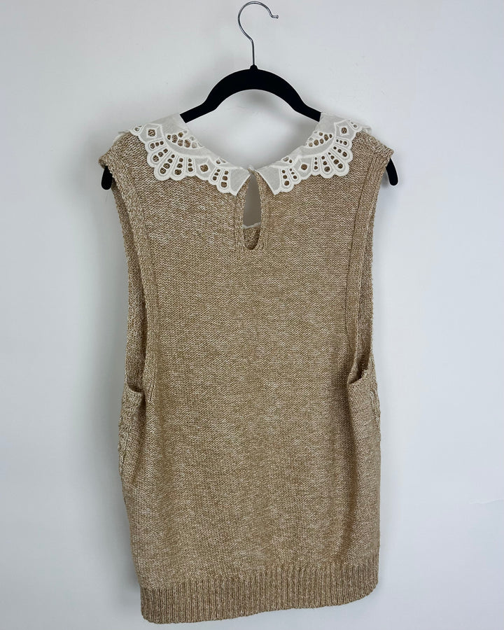 Tan Knit Sleeveless Lace Top- 14