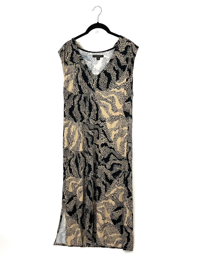 Black And Tan Abstract Pattern Print Tank-Style Nightgown - Small