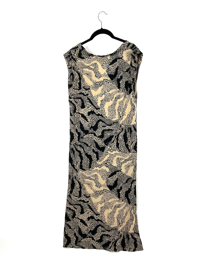 Black And Tan Abstract Pattern Print Tank-Style Nightgown - Small