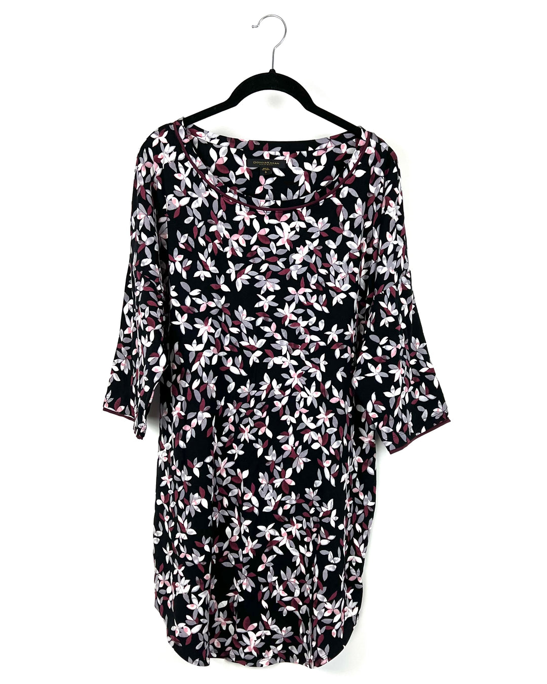 Black And Pink Floral Print Long-Sleeve Nightgown - Small