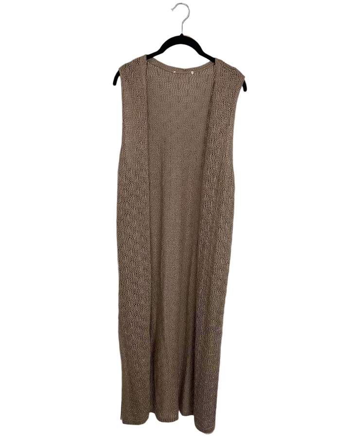 Long Sleeveless Brown Cardigan - Size 4/6