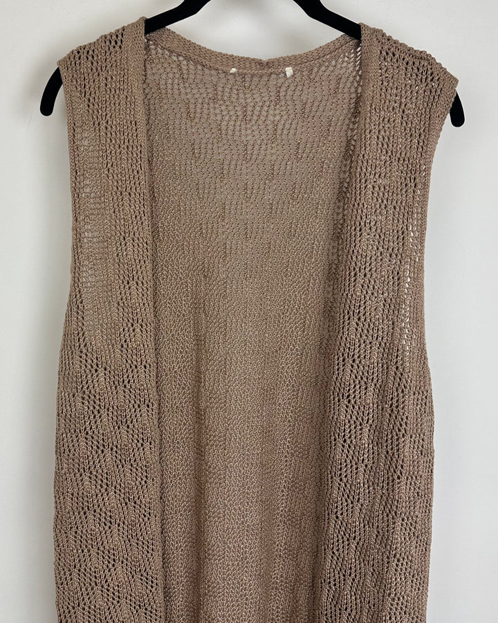 Long Sleeveless Brown Cardigan - Size 4/6