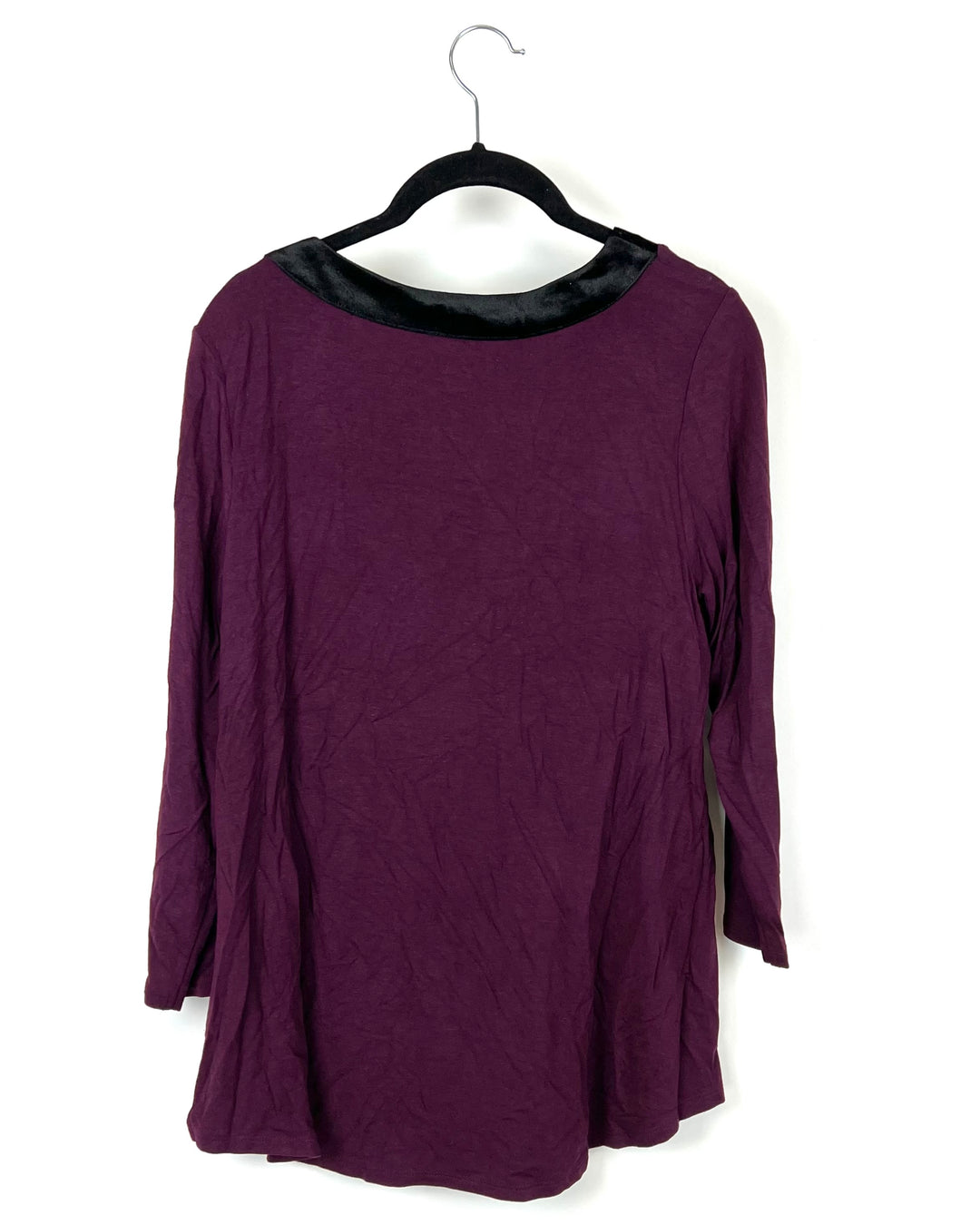 Maroon Long Sleeve Sleep Shirt With Black Velvet Detailing - Small