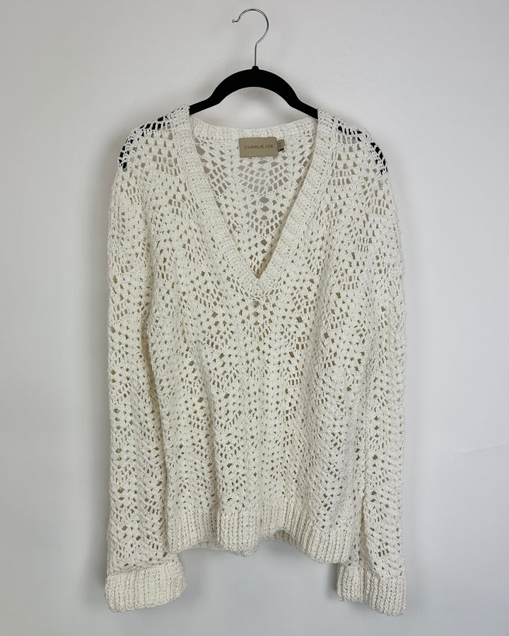 Crochet V-Neck Sweater- Size 2