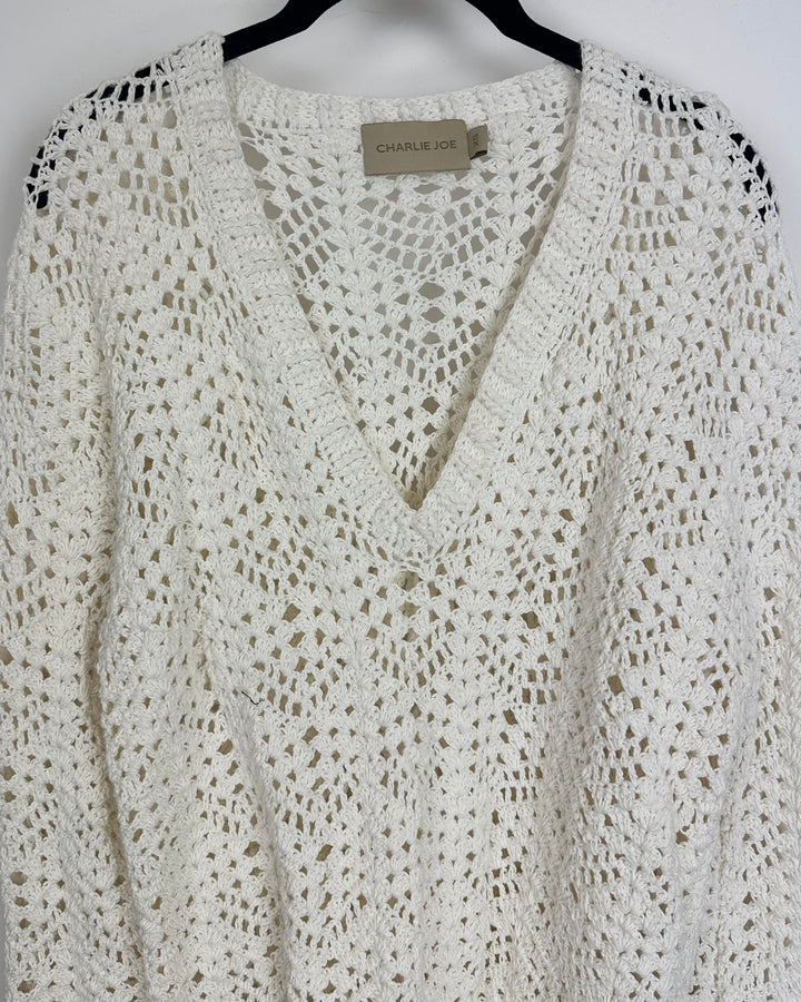 Crochet V-Neck Sweater- Size 2
