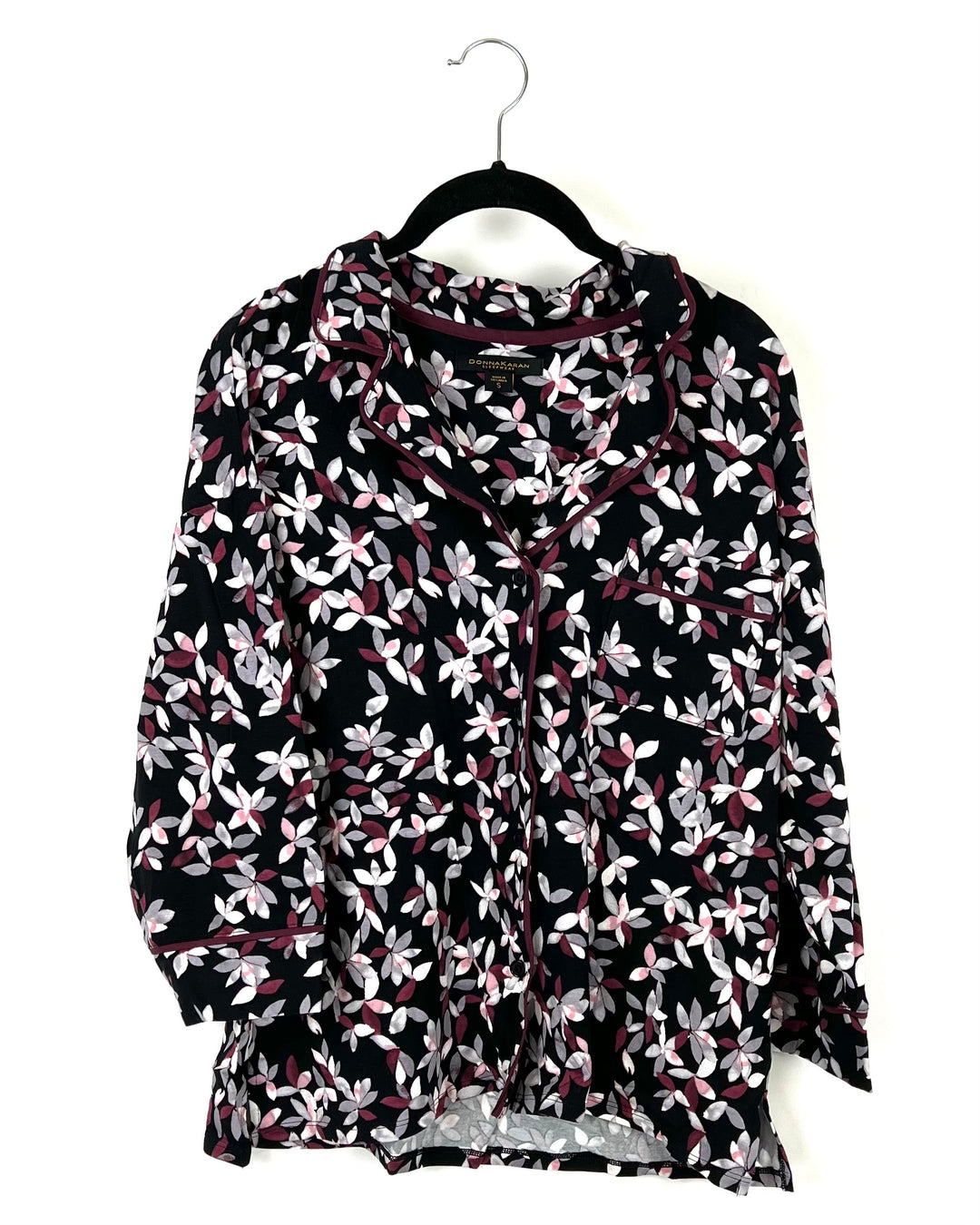 Black With Floral Print Sleepwear Set - Small