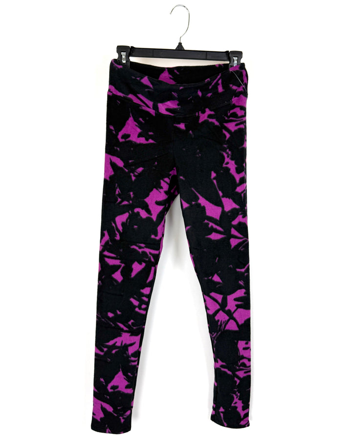 Black and Purple Fleece Leggings - Size 2/4