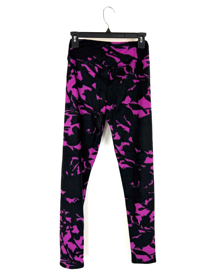 Black and Purple Fleece Leggings - Size 2/4