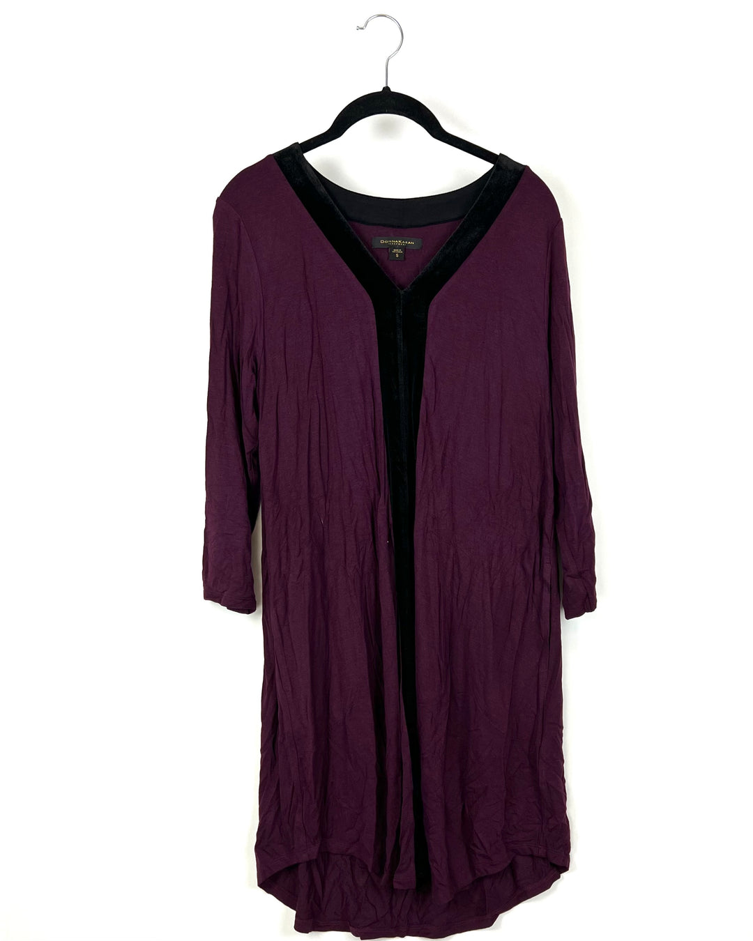 Maroon Long-Sleeve Nightgown With Black Velvet Detailing - Small