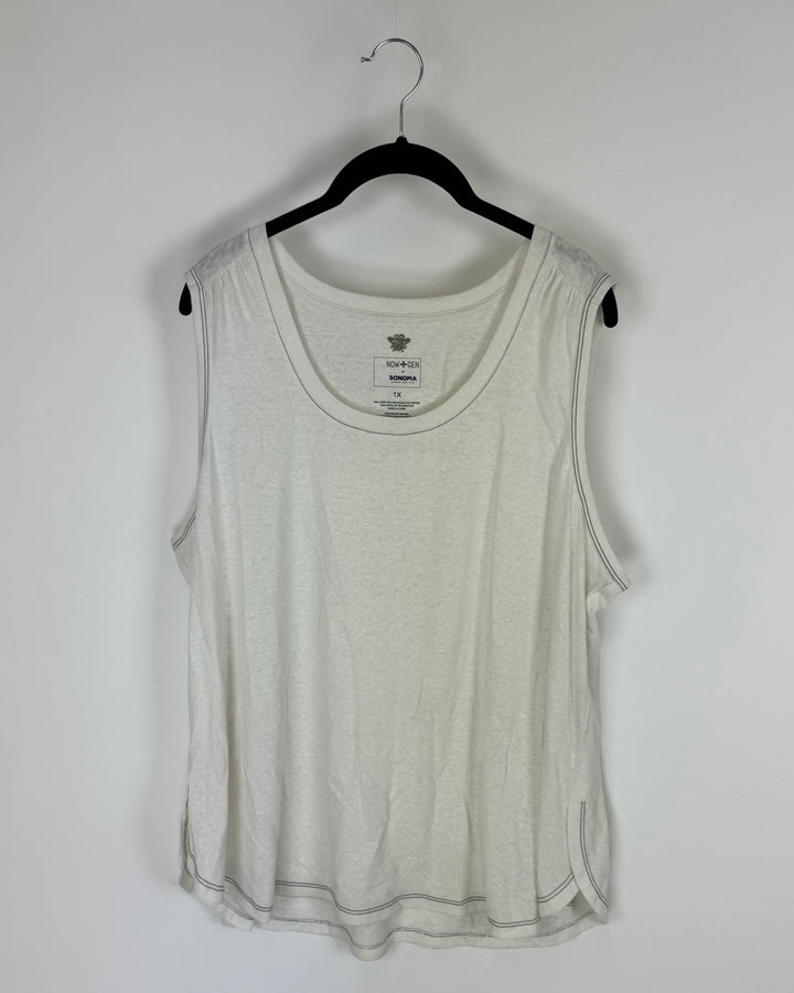 Cream and Green Stitch Tank Top - 1X