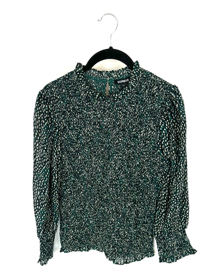 Green Cheetah Print Blouse - Small