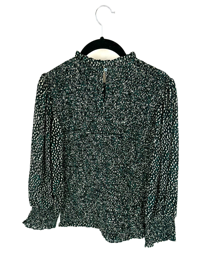 Green Cheetah Print Blouse - Small